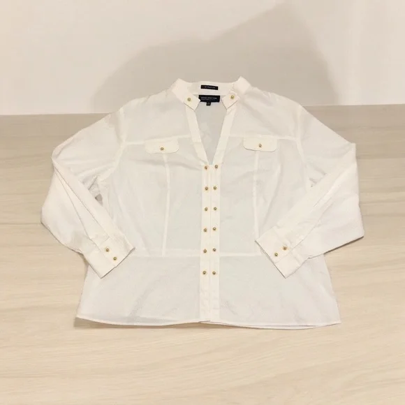 Jones New York Signature Women’s Pullover Blouse 3X White Stretch Gold Buttons - Picture 6 of 12